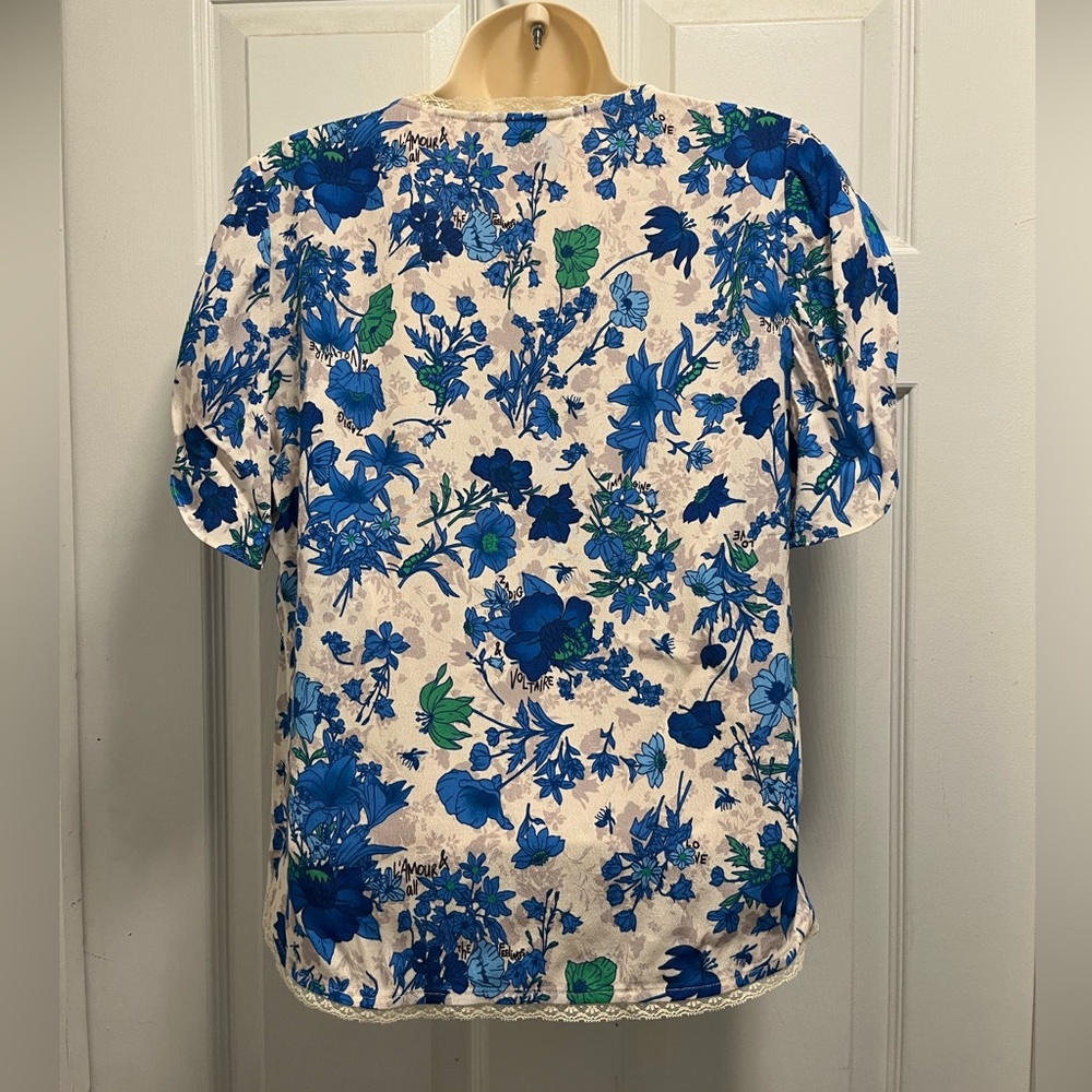 Zadig & Voltaire Tiffiny floral-print crepe blouse - Lace trim - Size XS - EUC - Picture 12 of 15